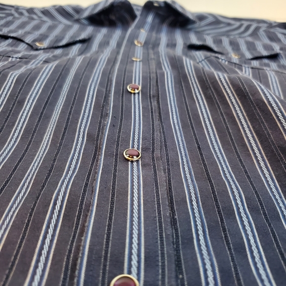 Panhandle Slim Blue Striped Western Purple Pearl Snap Button Down Shirt L Mens - Picture 9 of 15